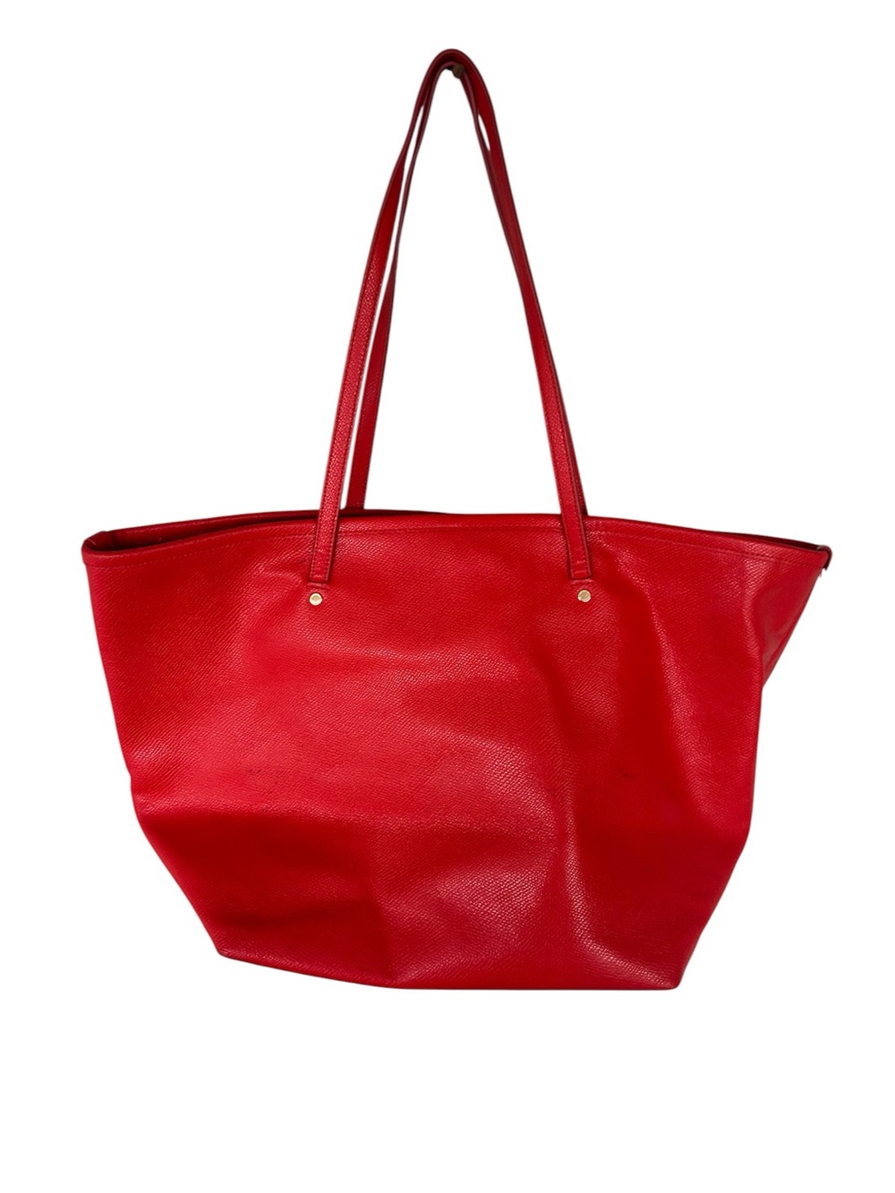 Coach Vibrant Red Pebbled Leather Tote Bag Gold Hardware Women’s Doble Handles - Picture 2 of 9